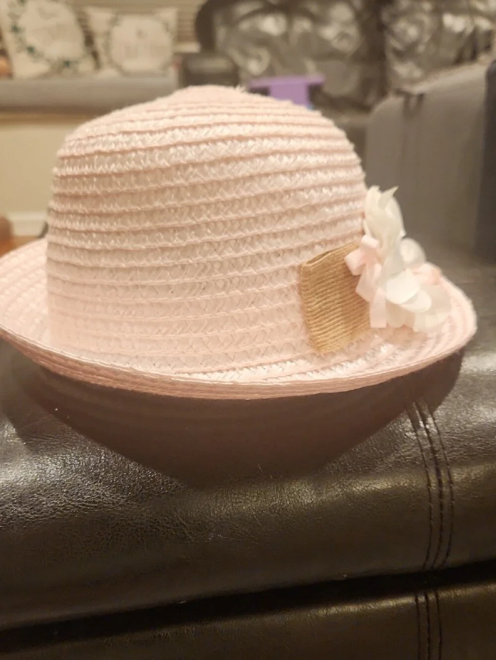 Mayoral Pink Straw Sun Hat with White Flower Accent